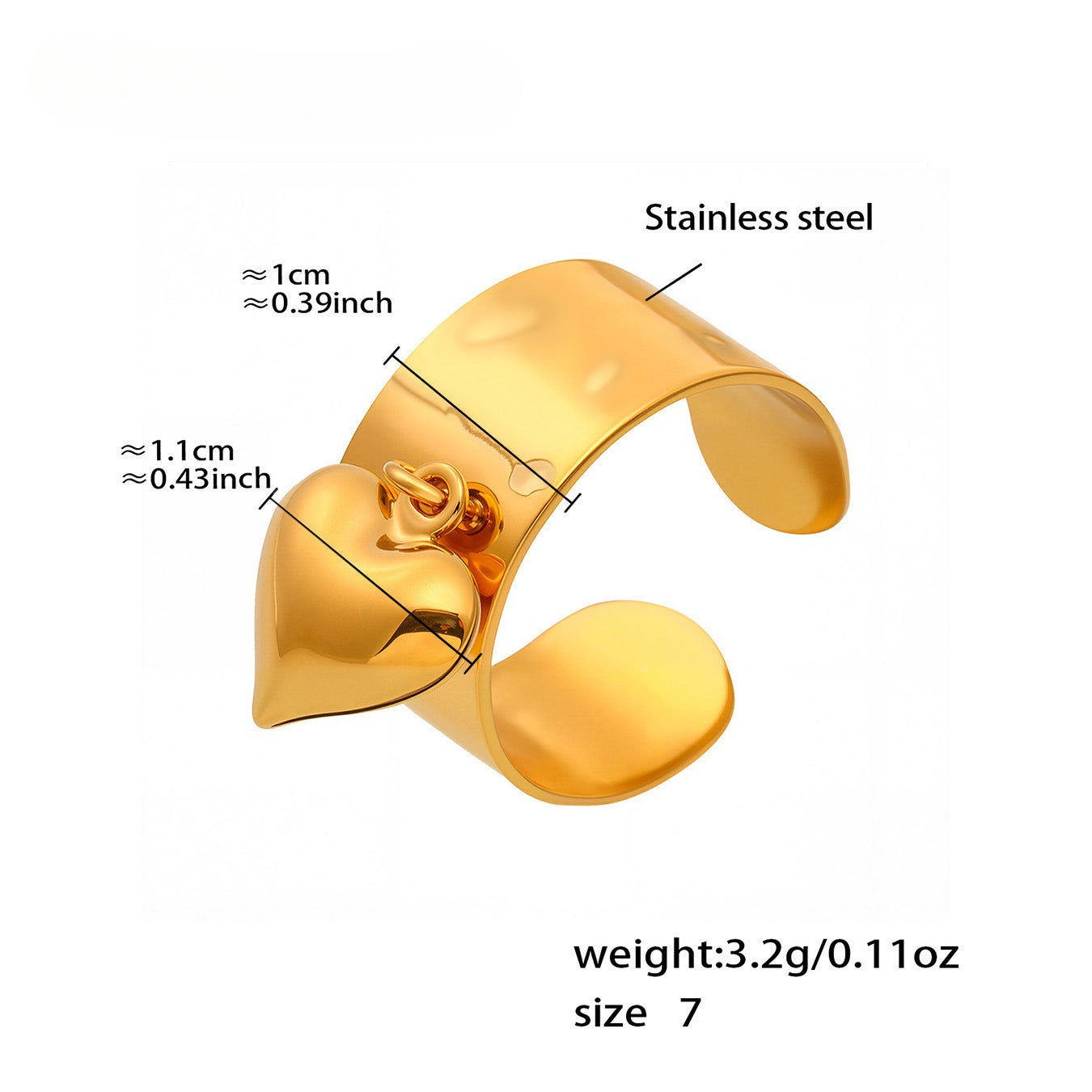 Planderful Peach Heart Open Ring Wide Band For Women