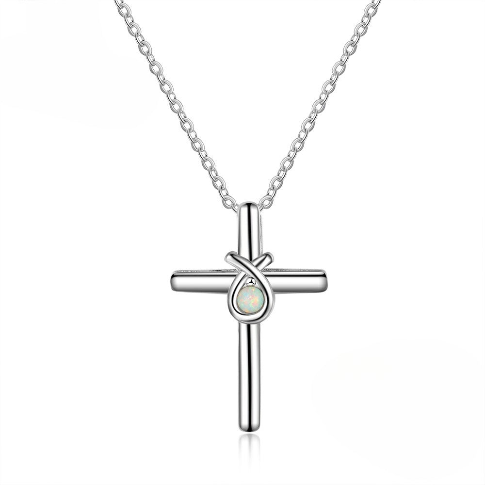 Planderful Jewelry Opal Cross Pendant Necklace In Sterling Silver S925 Elegant Everyday Wear