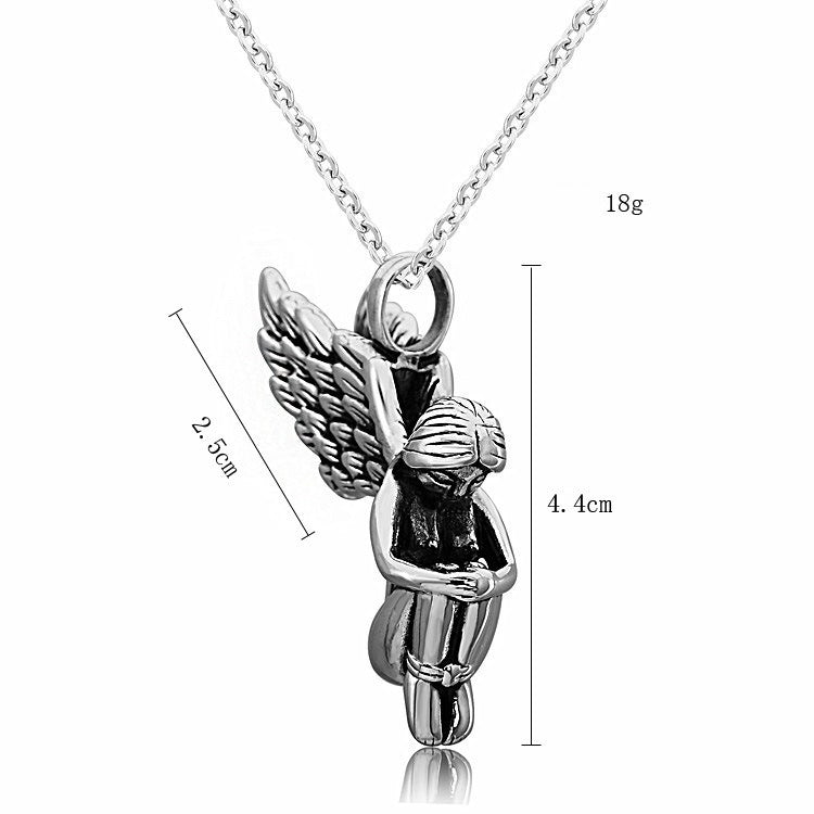 Planderful Angel Wings Necklace Titanium Steel Unisex Pendant for Men and Women Retro European American Style Statement