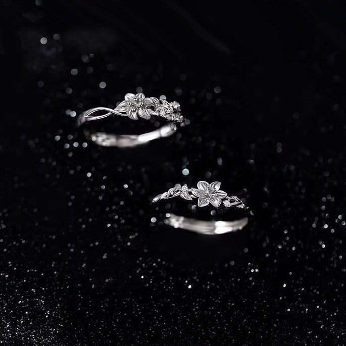 Planderful 925 Sterling Silver Lily And Jasmine Ring For Women Elegant Adjustable Opening Flower Design