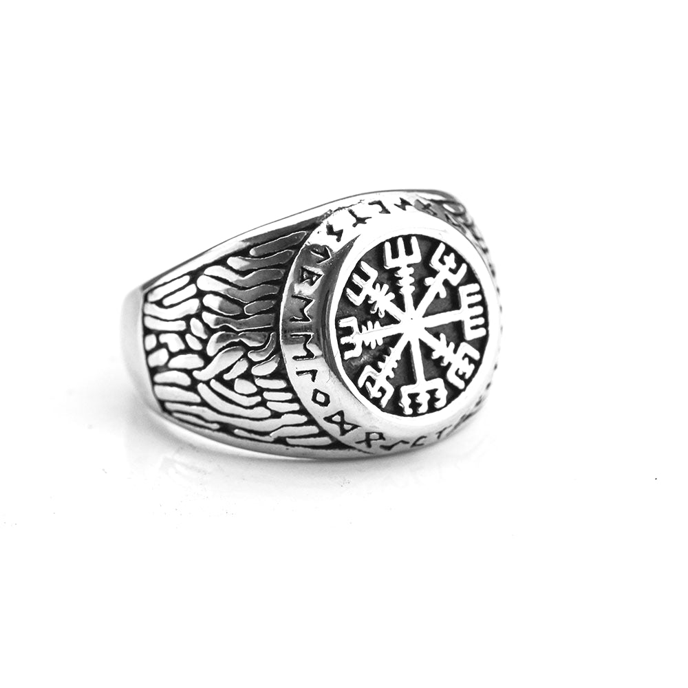 Planderful Viking Compass Rune Ring For Men Retro European American Style Stainless Steel Solid Band Sizes 7 To 13