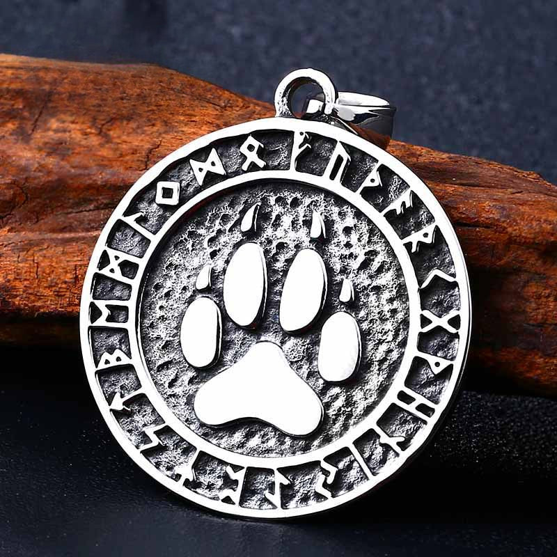 Titanium Steel Bear Paw Rune Pendant for Men - Viking Inspired Wholesale Jewelry