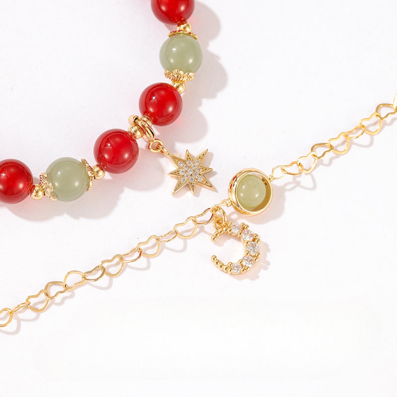 Crystal Bracelet with Double Layered Star and Moon Design