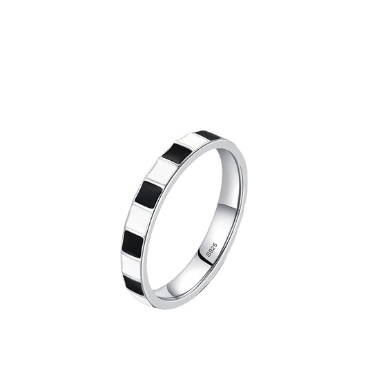 Classic Black and White Plaid Sterling Silver Ring - Everyday Genie Collection