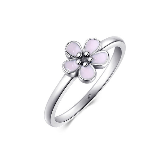 Stylish Sterling Silver Purple Flower Enamel Pop Ring - Women's Fashion Jewelry