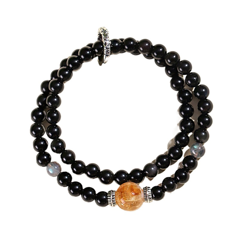Planderful Fortune's Favor Bracelet – Elegant Beaded Design with Black Agate and Yellow Tower Crystal