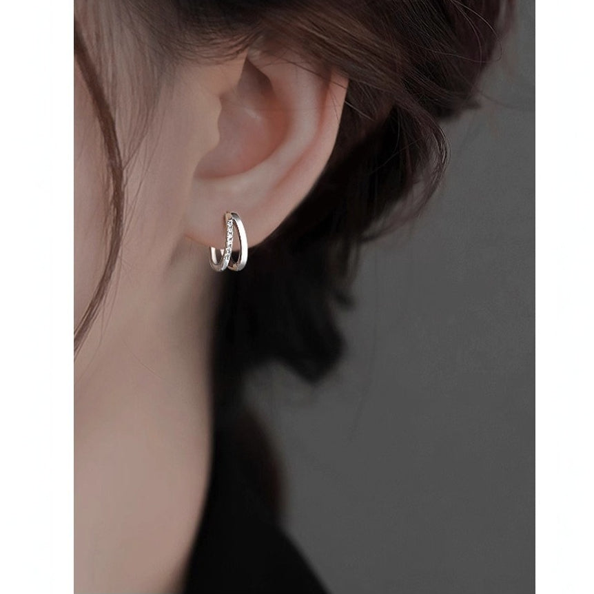 Planderful Sterling Silver Double Layer Circle Earrings With Zircon For Women Luxurious Everyday Jewelry