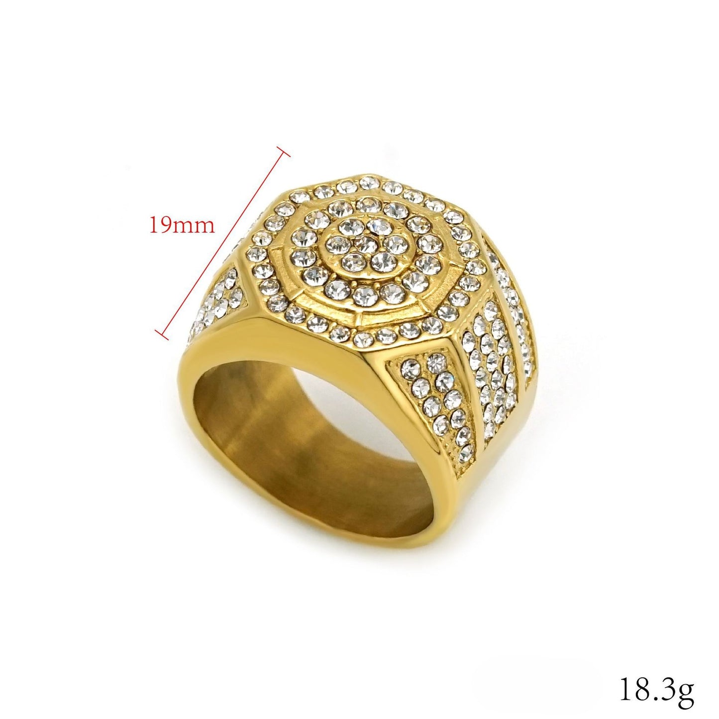 Planderful Stainless Steel Octagon Ring With Zircon Stones Hip Hop Luxury Bold Unisex Statement For Men And Women