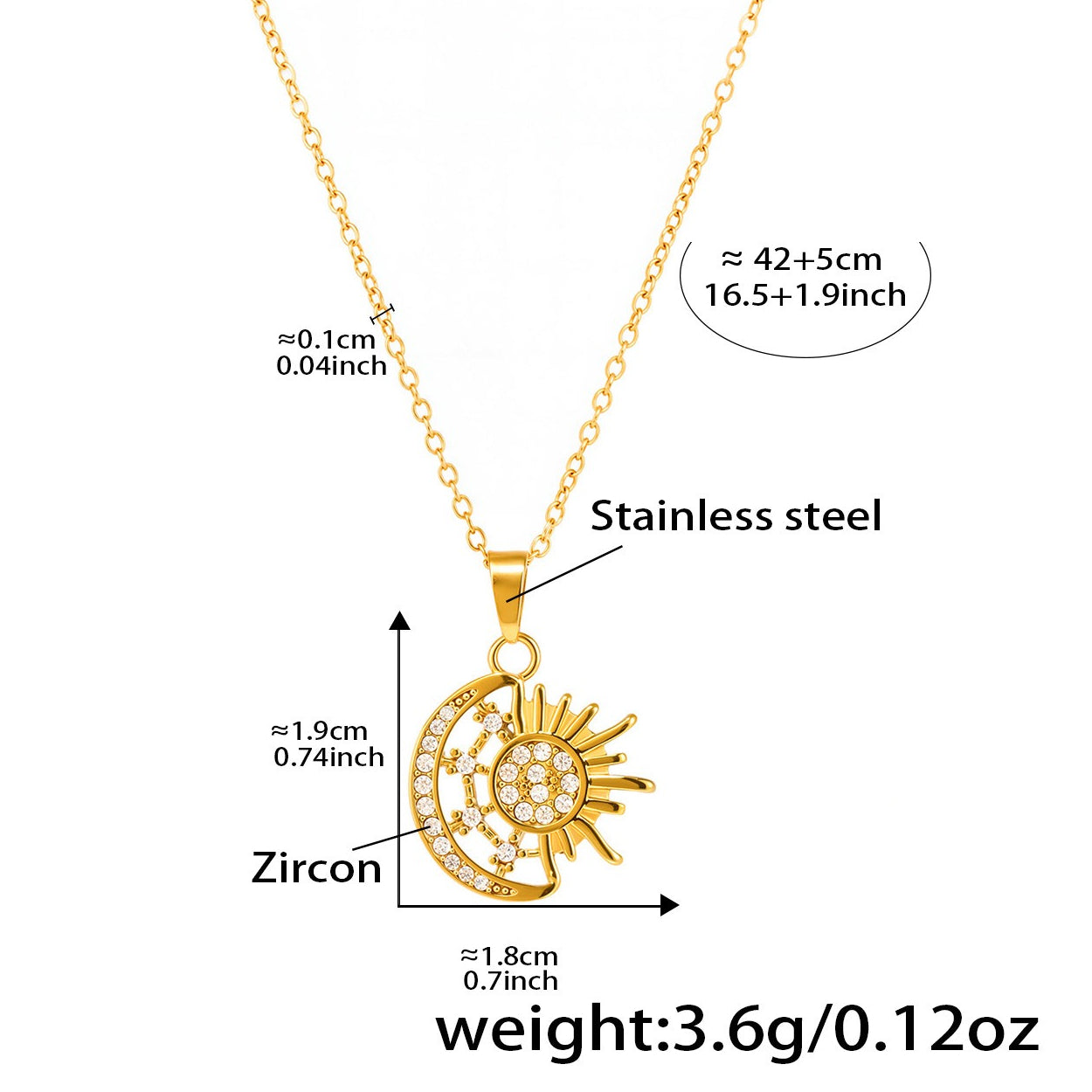 Planderful Sun Moon Pendant Necklace Women Gold Plated