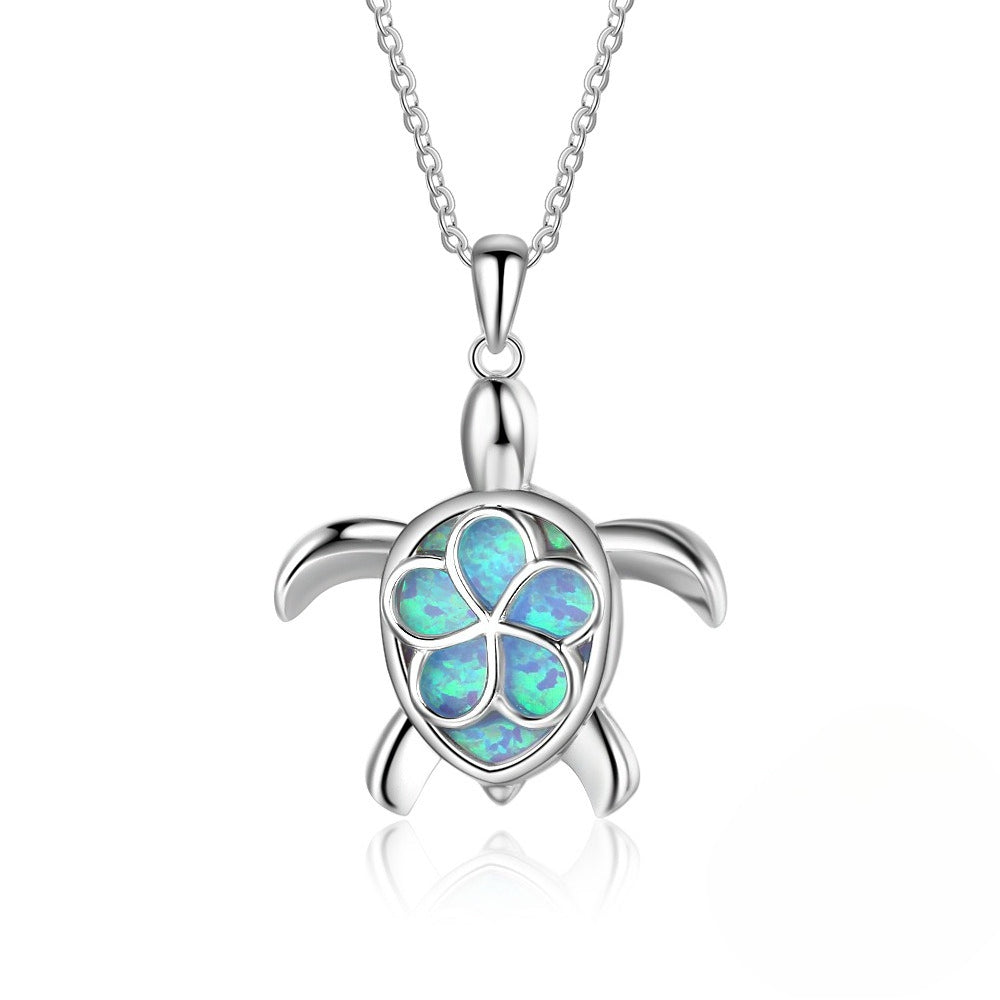 Planderful Jewelry Opal Turtle Pendant Necklace in Sterling Silver S925 From Everyday Genie