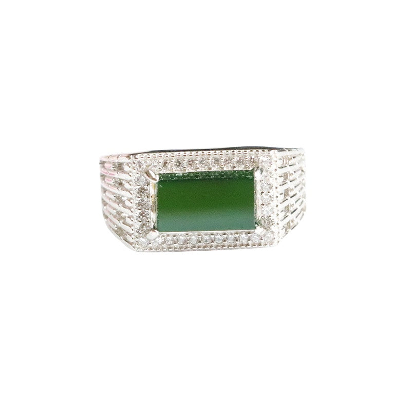 Icy Green Jadeite Saddle 925 Silver Ring