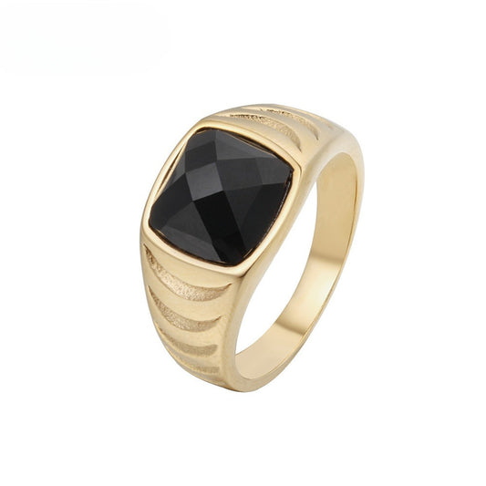 Planderful Unisex Black Stone Titanium Steel Ring for Men and Women with Protective Statement