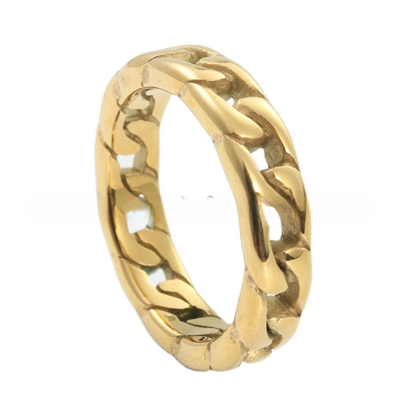 Titanium Steel Retro Locomotive Chain Ring for Trendy Men and Women - Hollow Design Stainless Steel Accessory