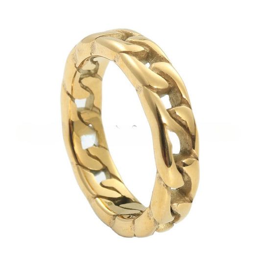 Titanium Steel Retro Locomotive Chain Ring for Trendy Men and Women - Hollow Design Stainless Steel Accessory