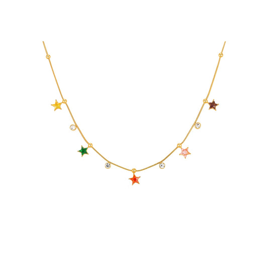 Ladies Color Zirconium Pentagram Necklace Premium Stainless Steel Delicate Stacking