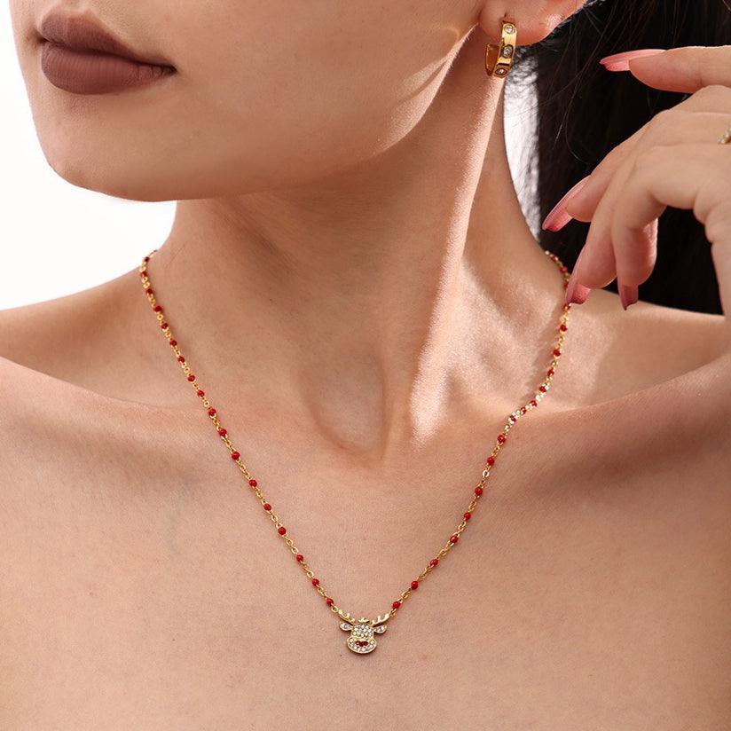 Planderful Elk Zircon Necklace Ladies Stainless Steel Gift