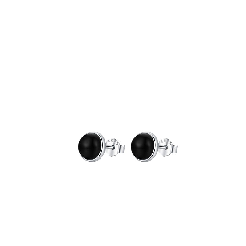 925 Sterling Silver Black Black Agate Stud Earrings
