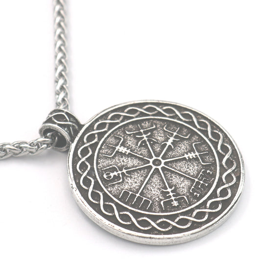 Cross border Viking Compass Rune Pendant from Europe and America, Vintage Men's Protector Metal Necklace Manufacturer Directly Supplied for men