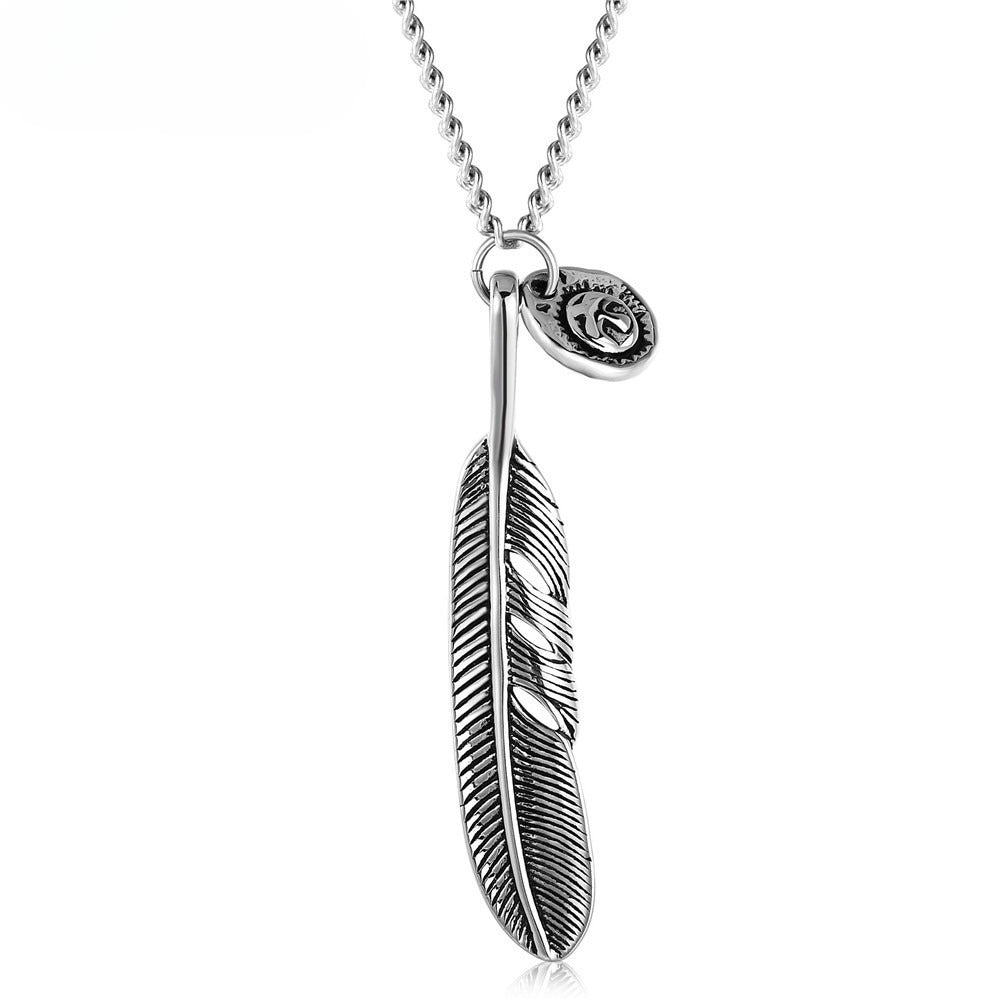 Titanium Steel Feather Pendant Necklace Unisex For Men And Women Planderful Protection Statement