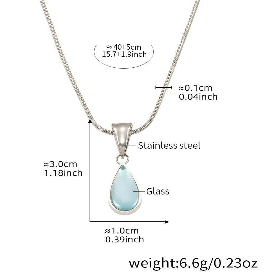 Planderful Elegant Green Blue Glass Drop Necklace For Women