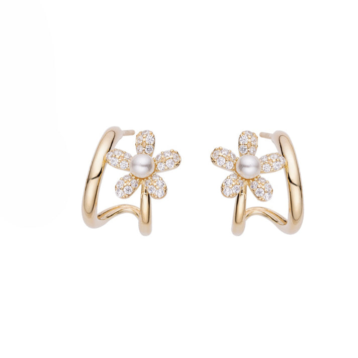 Korean Fashionable Flower Earrings Women's S925 Silver Studs
