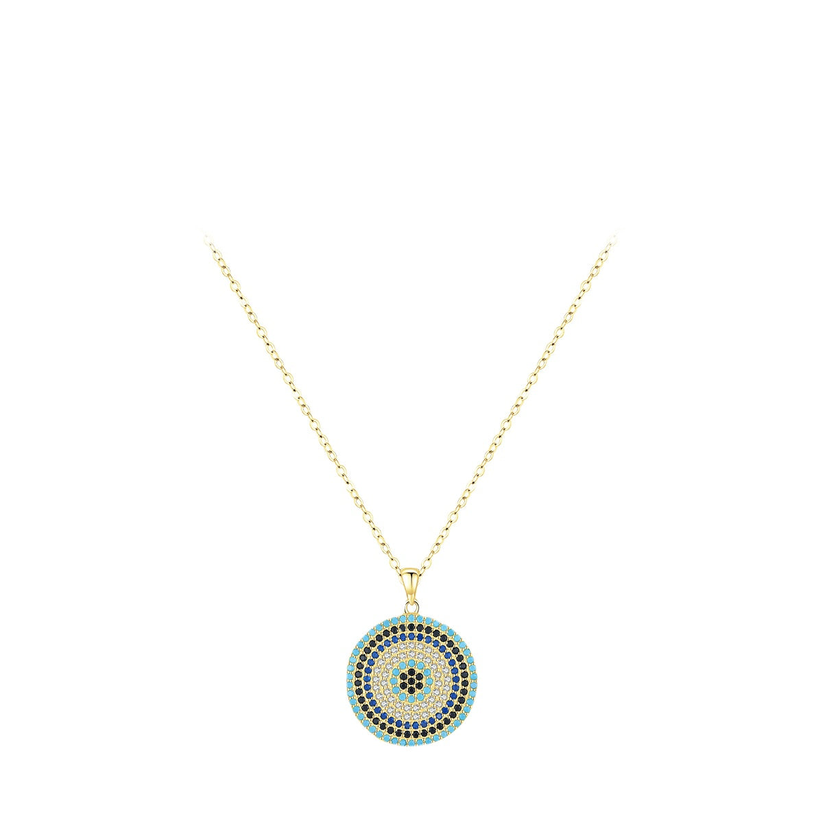 Luxurious Sterling Silver Devil's Eye Necklace with Zircon and Turquoise