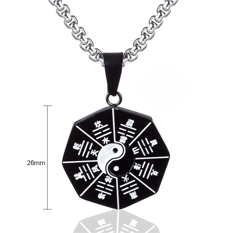 Planderful Titanium Steel Yin Yang Tai Chi Pendant Necklace Unisex Durable Jewelry