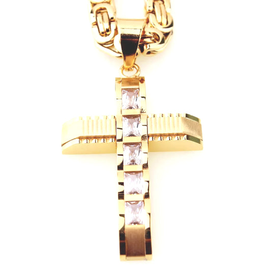 Planderful Everyday Genie Mens Stainless Steel Premium Cross Pendant Hip Hop Zircon Inlay