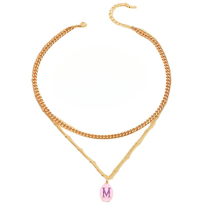 Double-Layer Letter Necklace with Internet Celebrity Vibe