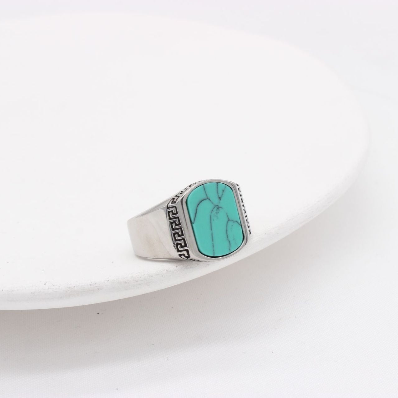 Planderful Titanium Steel Ring For Men And Unisex Turquoise Retro Statement Durable Fashion Accessory