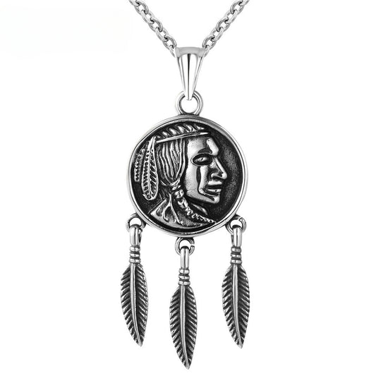 Portrait Dream Catcher Titanium Steel Necklace for Men