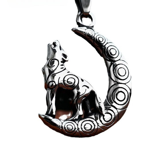 Stainless Steel Moon Wolf Pendant for Men - Cross-Border Titanium Steel Animal Jewelry Wholesale