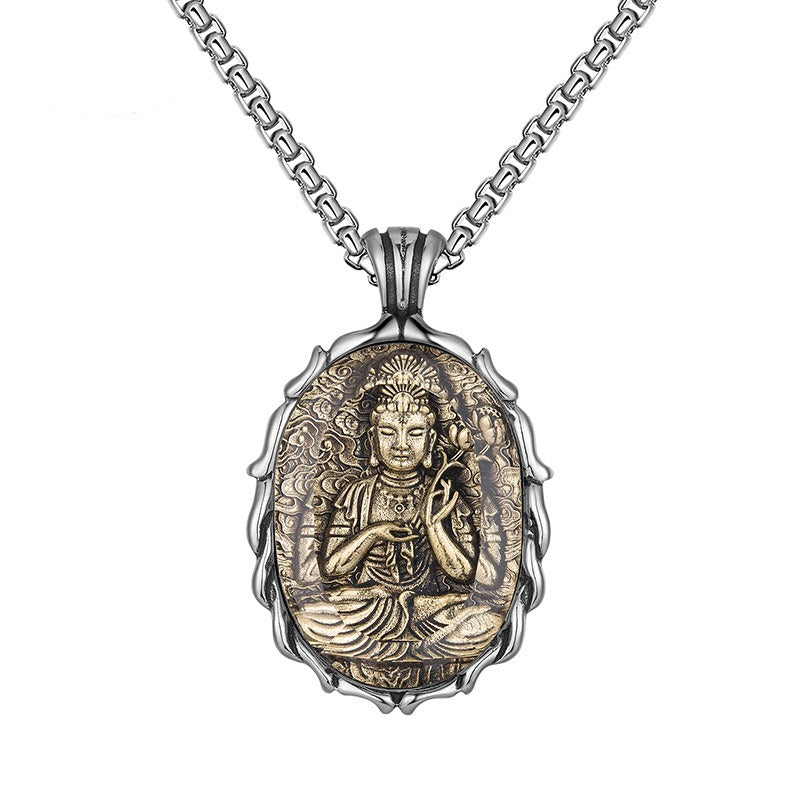 Titanium Steel Necklace – Vintage Buddha Talisman Necklace