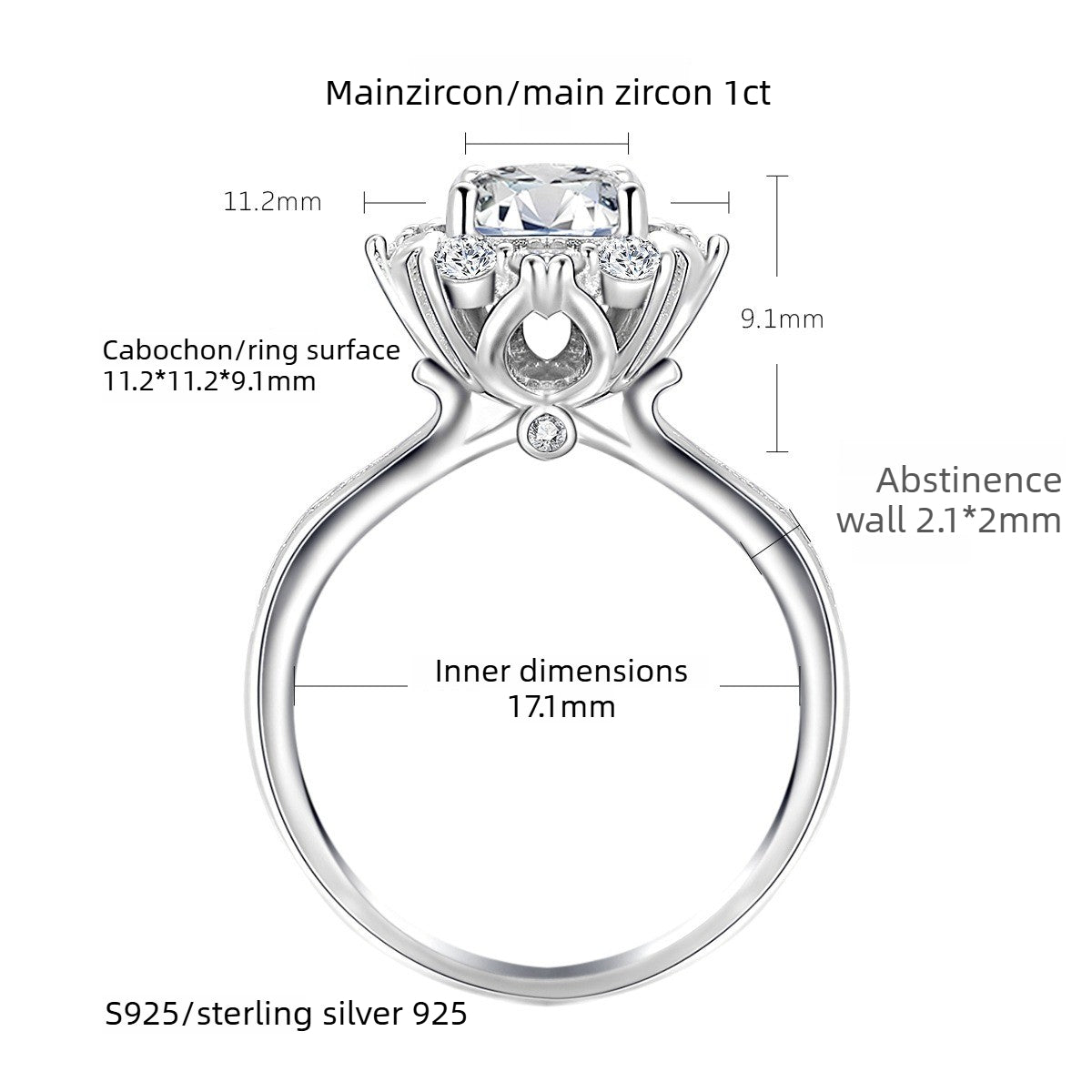 Carat Wedding S925 Sterling Silver Ring