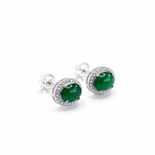 Green Jadeite 925 Silver Stud Earrings