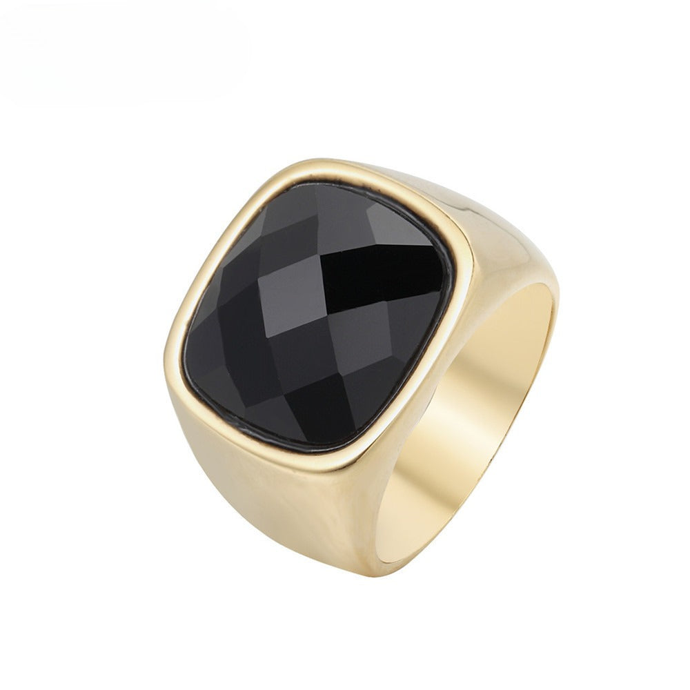 Planderful Unisex Titanium Steel Ring With Black Stone For Men And Women Everyday Genie Collection
