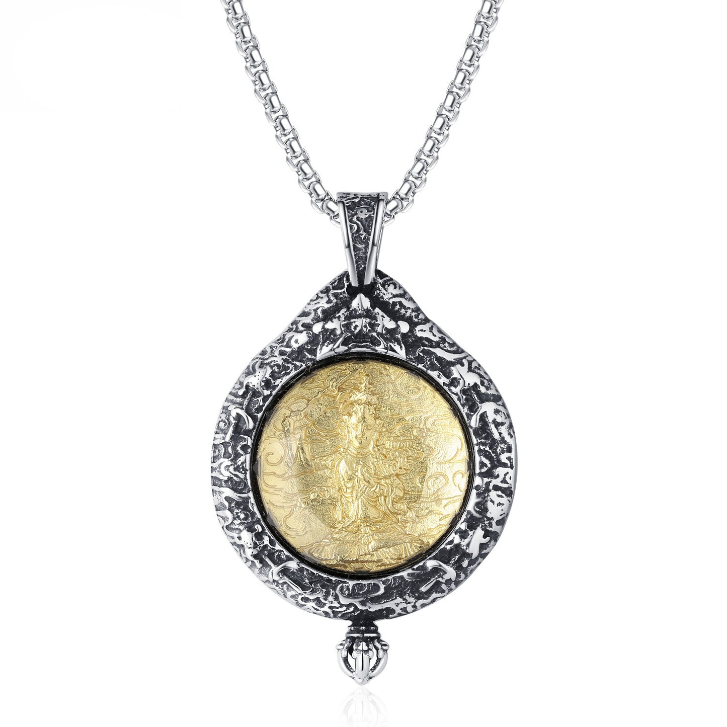 Steel Necklace - Vintage Buddha Pendant