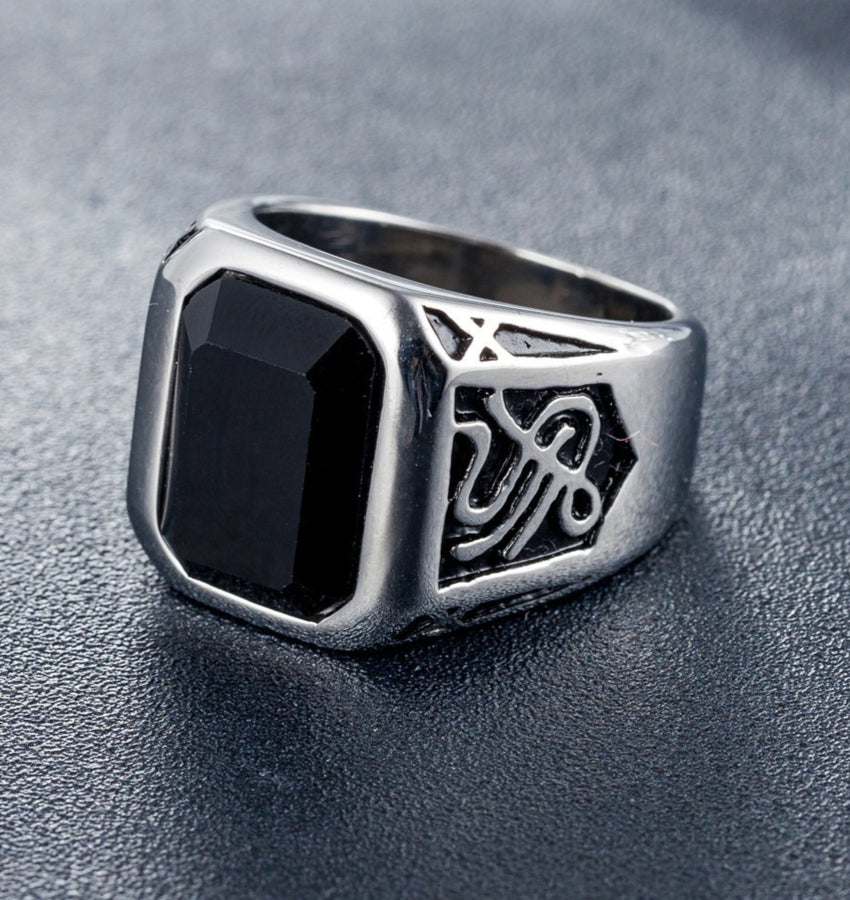 Planderful Titanium Steel Ring For Men Unisex Retro Black Stone Protection Statement Everyday Genie