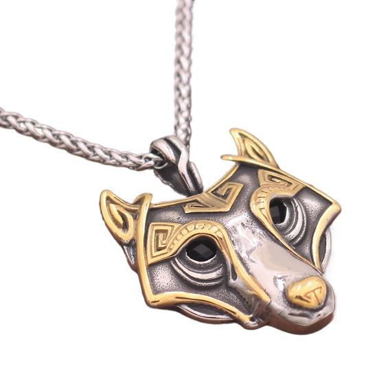 Cross-border popular Viking Odin wolf head titanium steel pendant between gold amulet wolf necklace stainless steel chain wholesale for men