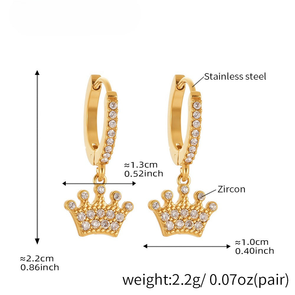 Planderful Crown Zircon Earrings Gold Plated For Women