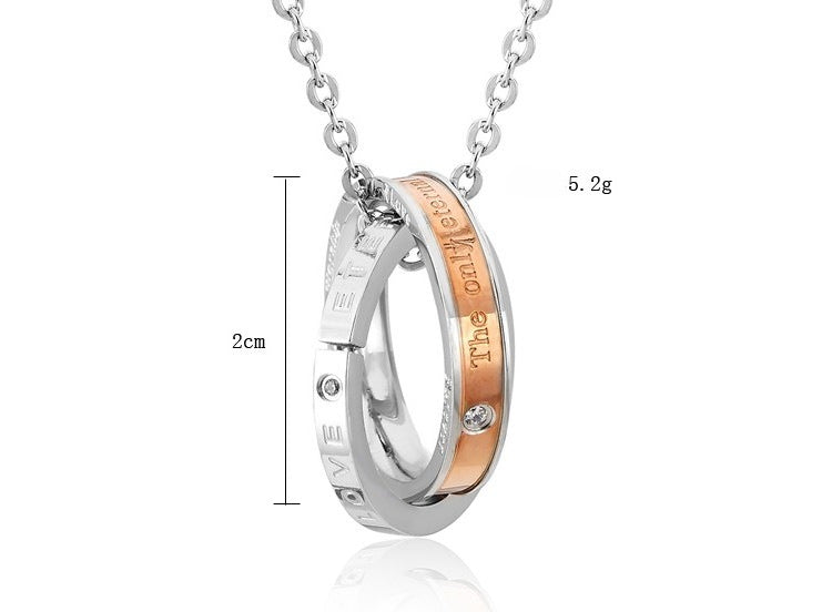 Planderful Titanium Steel Couple Necklace Double Ring Unisex