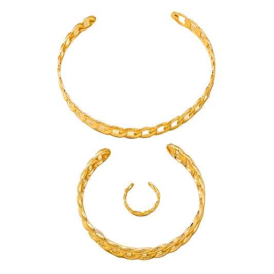 Hollow Metal Gold Ring Bracelet Set for Fashion Lovers