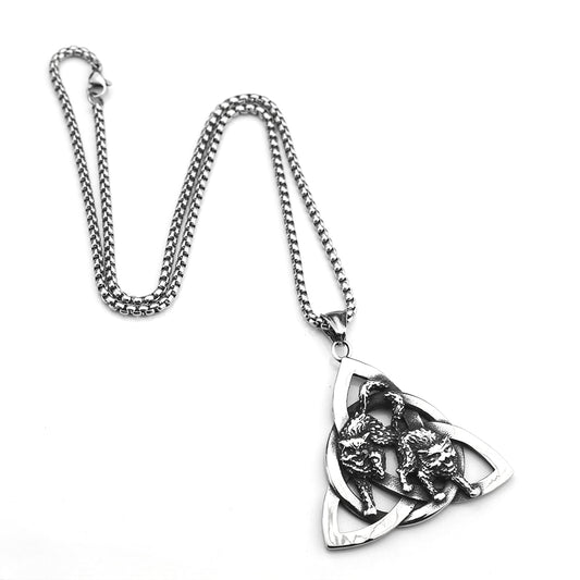 Planderful Norse Legacy Wolf Pendant Necklace With Celtic Irish Knot Titanium Steel For Men