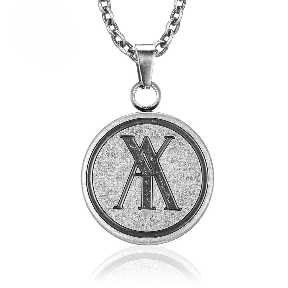 Round Card Pendant Trendy Man Retro Hip-Hop Necklace