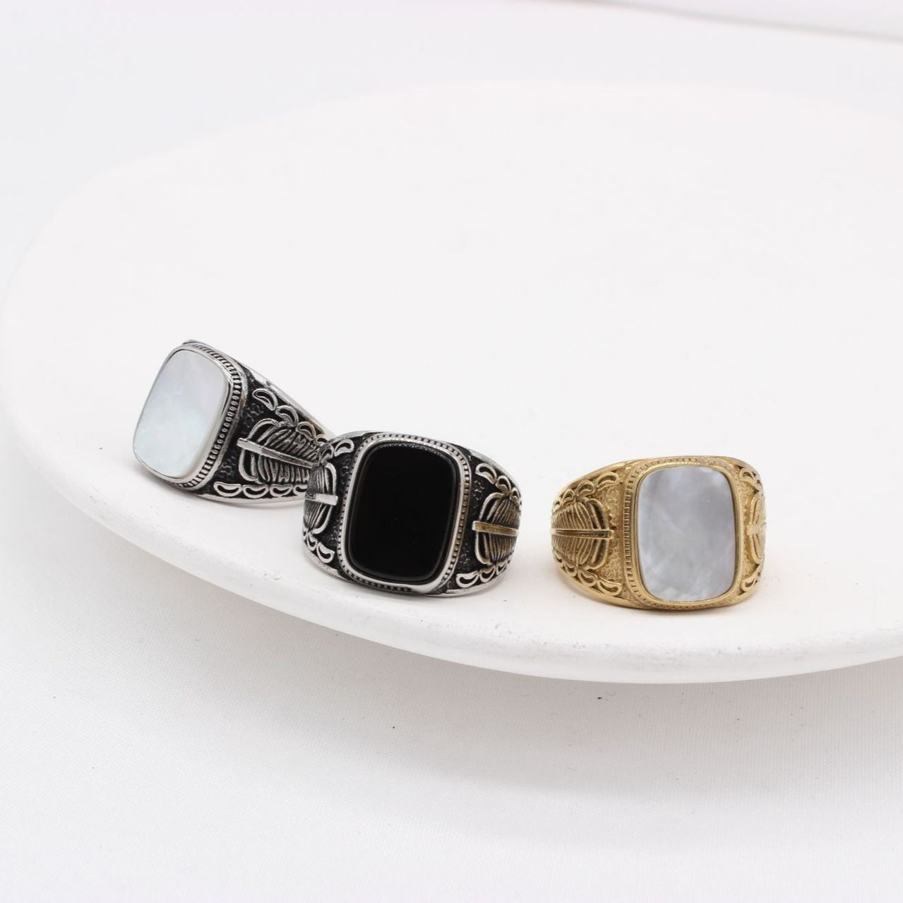 Planderful Everyday Genie Men Titanium Steel Ring With Feather Gem Design Unisex Protection Statement