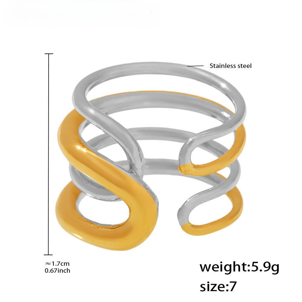 Planderful Women Line Ring Stainless Steel Gold Multilevel