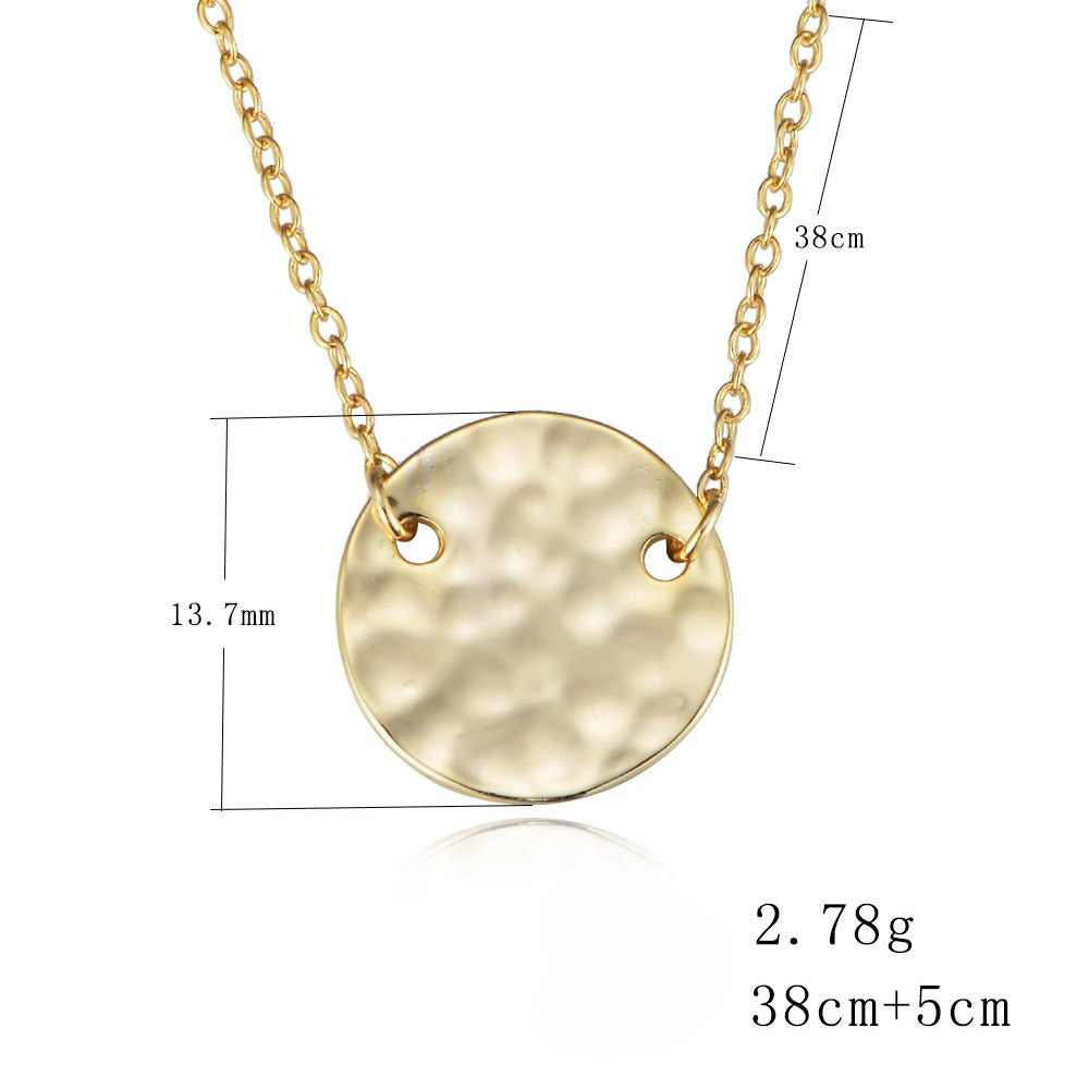 Peishang Raised Round Plaque Necklace S925 Pure Silver Vintage Hammered Coin