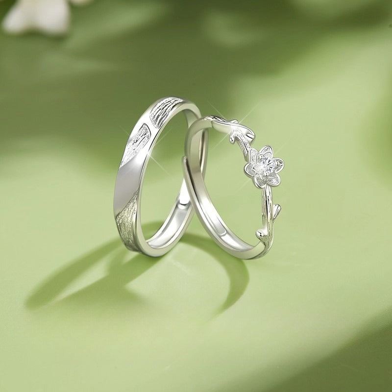 Sterling Silver Gardenia Couple Ring By Planderful Adjustable Light Luxury Gift For Girlfriend