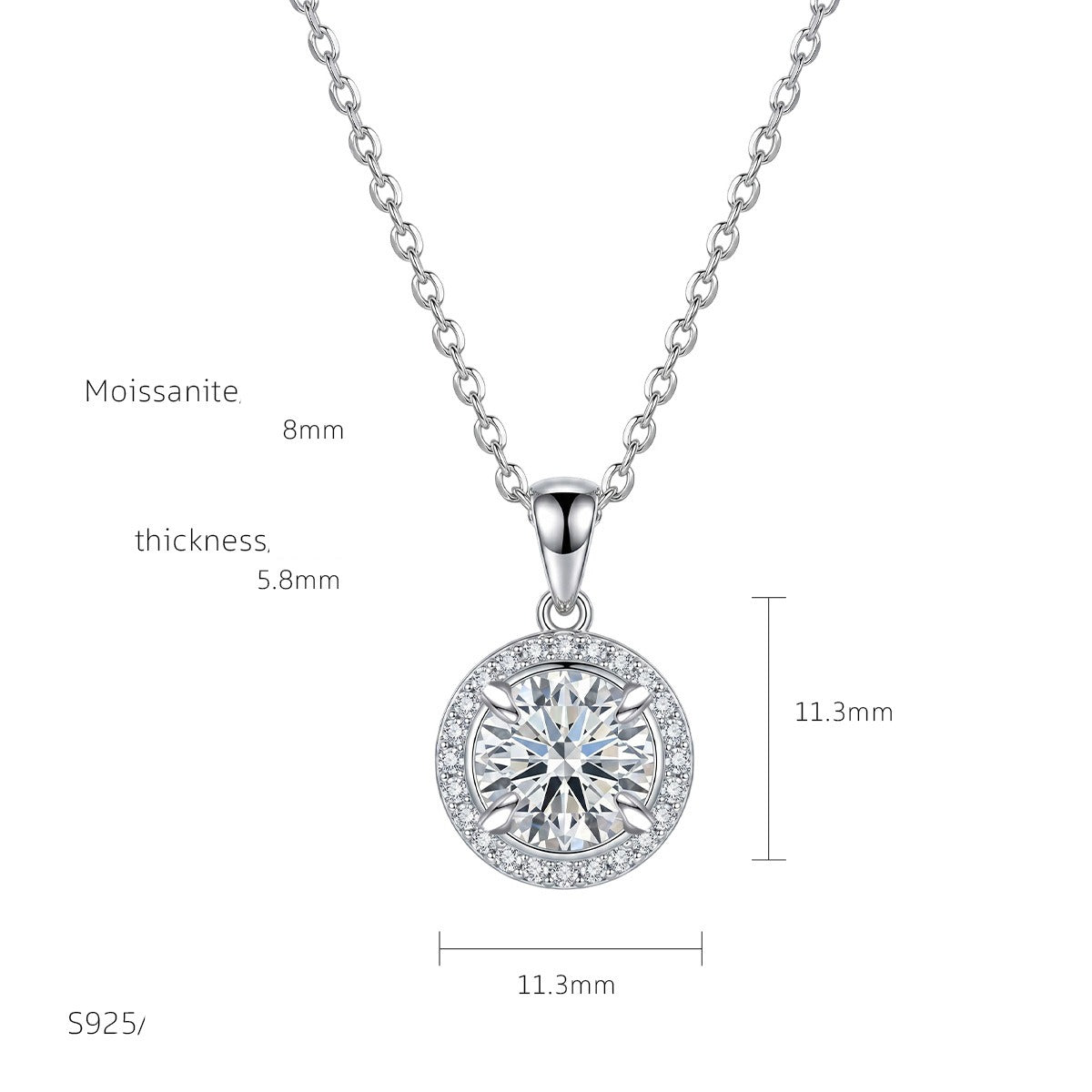 Moissanite Round 925 Sterling Silver Women's Pendant Necklace