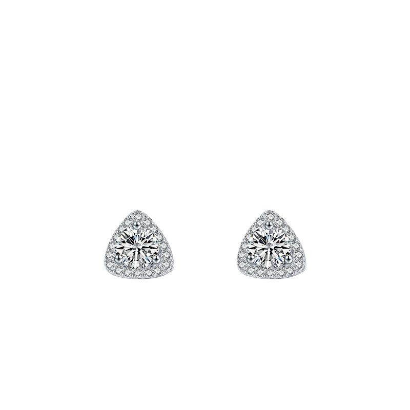 925 Sterling Silver Heart Geometric Zircon Stud Earrings